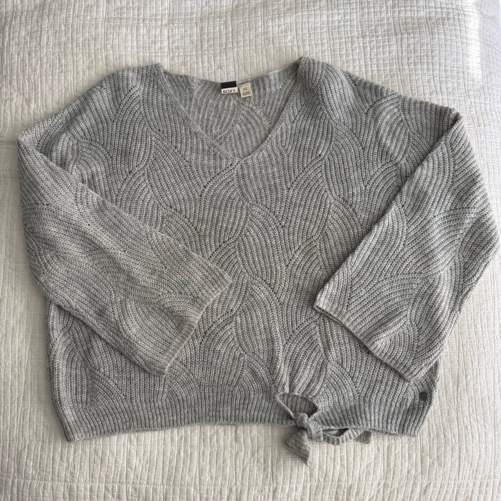 Roxy Bell Sleeve Gray Knit Sweater XL